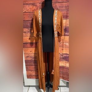 Amaryllis- Rust Orange Boho Kimono with In Front Tassle with Shells